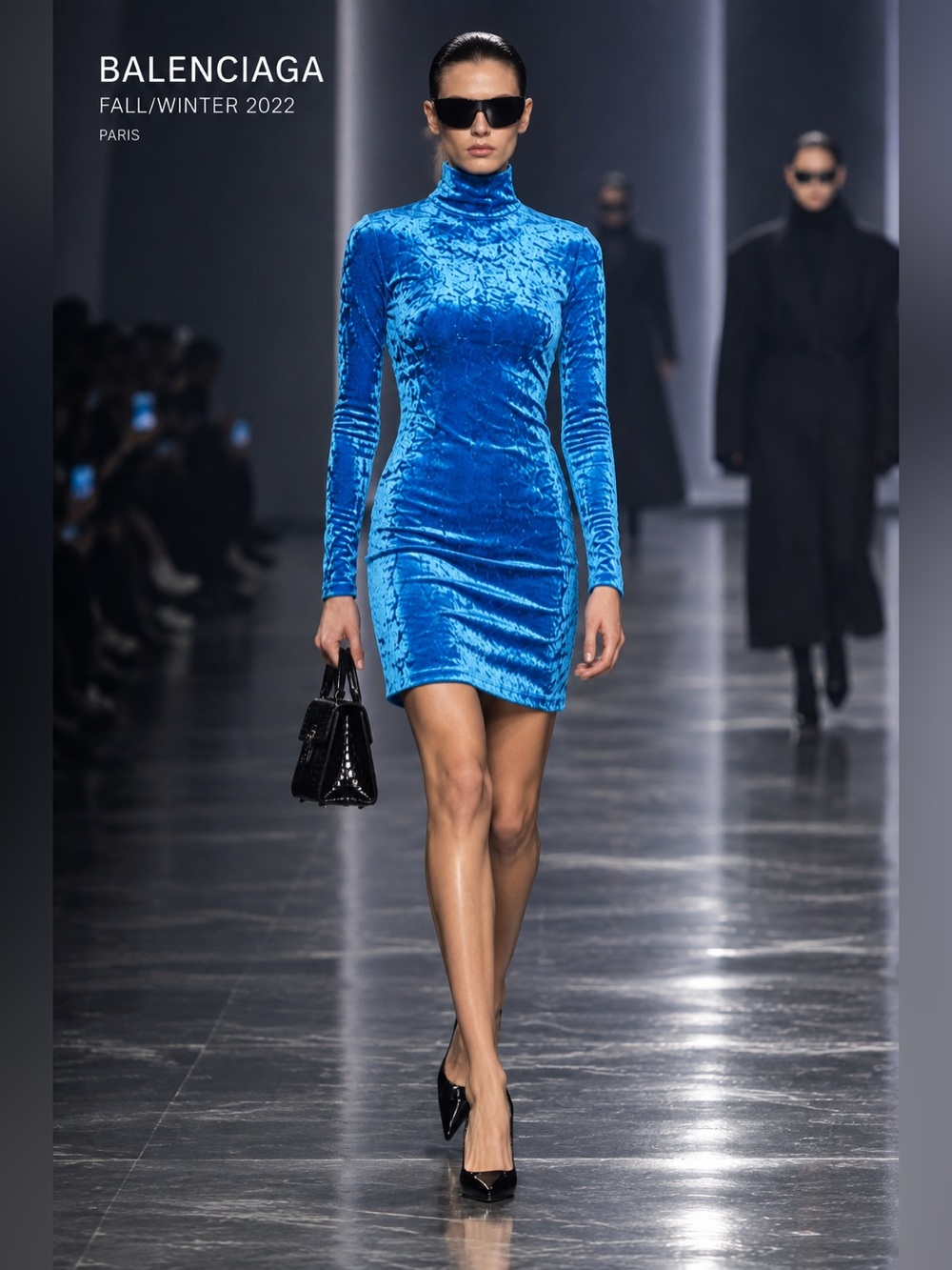Balenciaga Cyclades Electric Blue Crushed Velvet Mini Dress FR40 US 8 Demna FW22